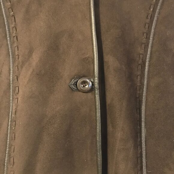 Portrait faux suede and faux fur winter coat maxi women's 16 forest green hood - Picture 3 of 16